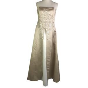 Jessica McClintock Gown Women 12 Cream Embroidered Floral Formal Dress Strapless
